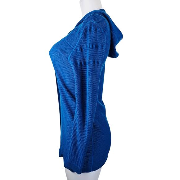 Title Nine Turquoise Open Knit Hooded Washable Wool Athletic Cardigan Women's M - Picture 2 of 6